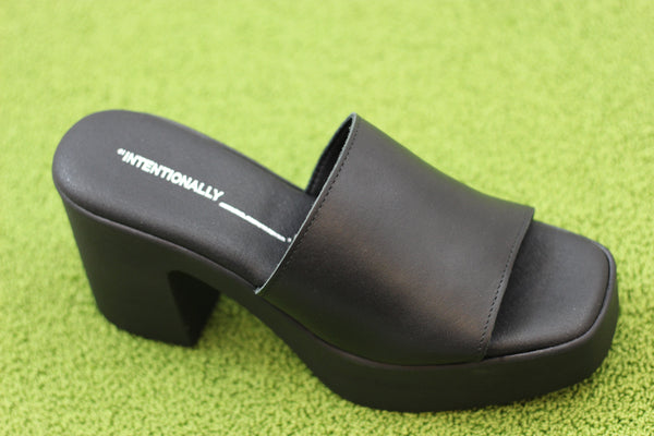 Women's Mary Mule - Black Leather Side Angle View