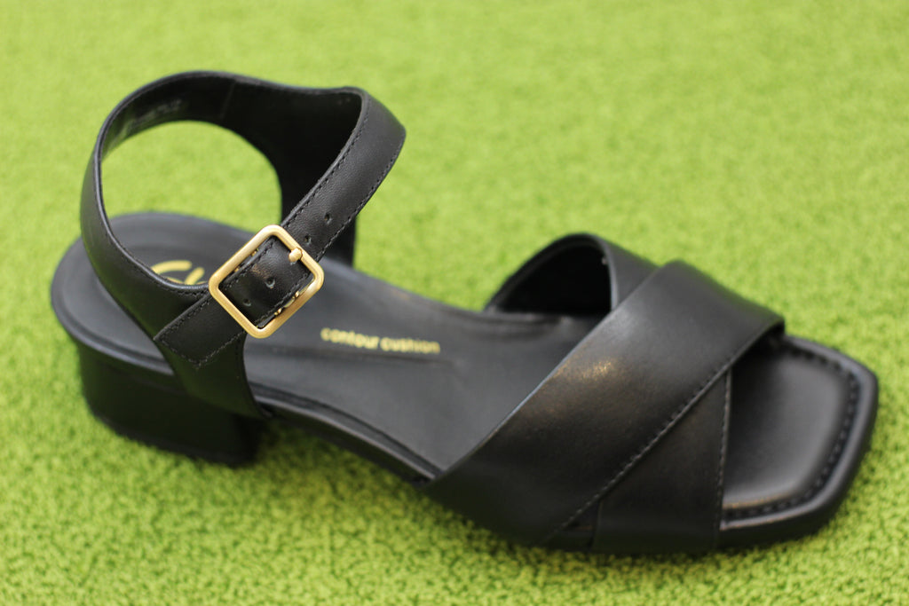 Women's Serina Cross Sandal - Black Leather Side Angle View