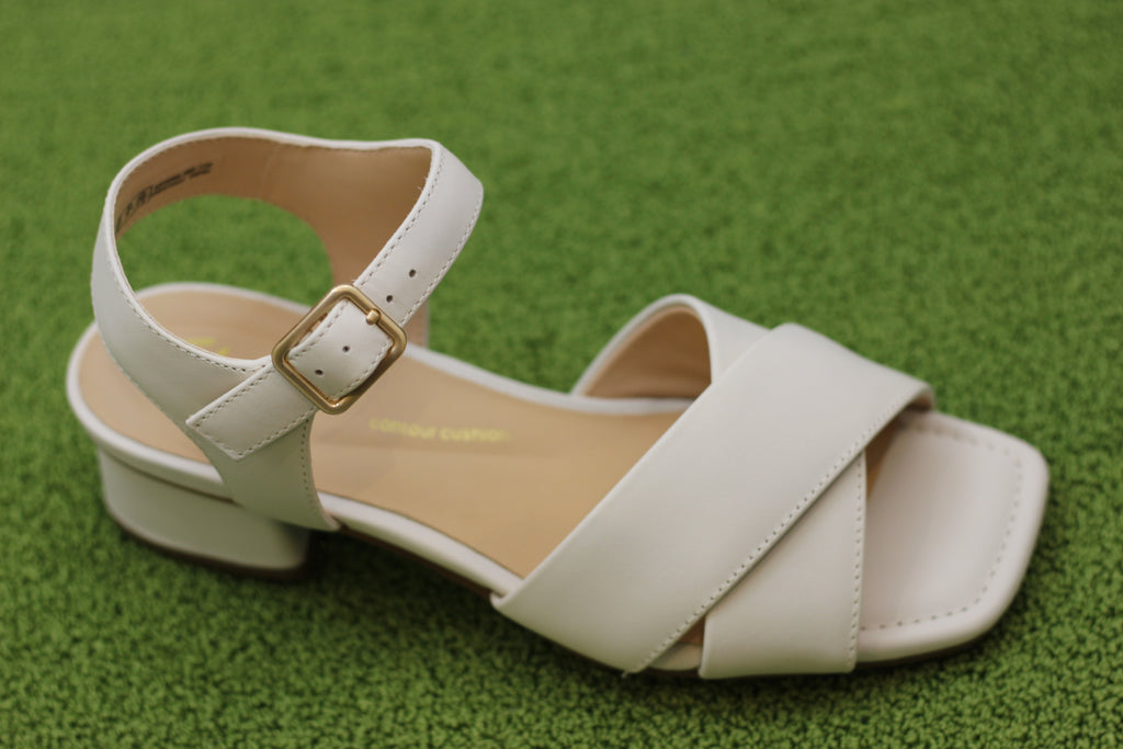 Women's Serina Cross Sandal - Cream Leather Side Angle View