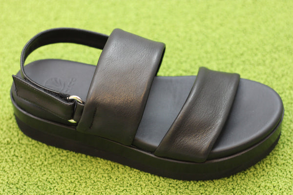 Women's Dude Wedge - Black Leather Side Angle View
