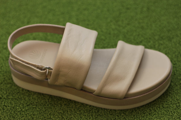 Women's Dude Wedge - Latte Leather Side Angle View
