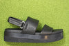 Women's Dude Wedge - Black Leather Side View
