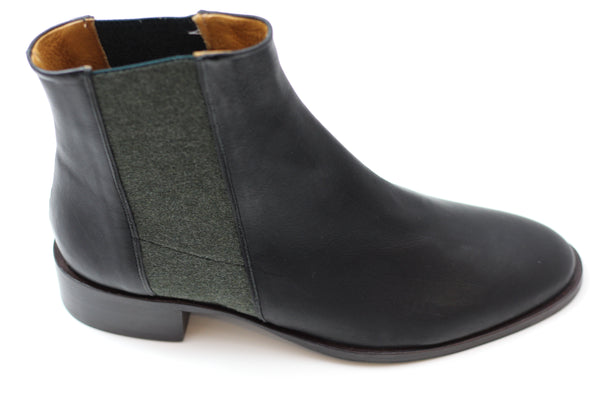 Coclico Women's Medlar Boot - Black/Green Leather/Felt Side Angle View