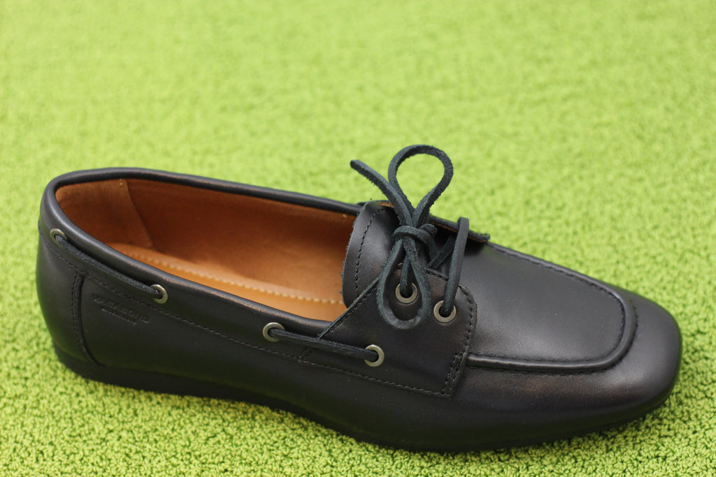 Womens Hillary Boatshoe - Black Leather Side Angle View