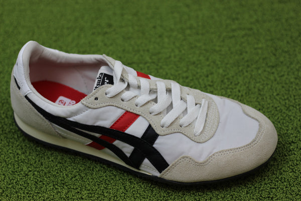 Unisex Serrano Sneaker - White/Black/Red Suede/Nylon Side Angle View