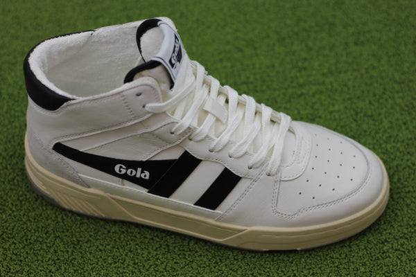Men's All Court Hi Sneaker - White/Black Leather Side Angle View