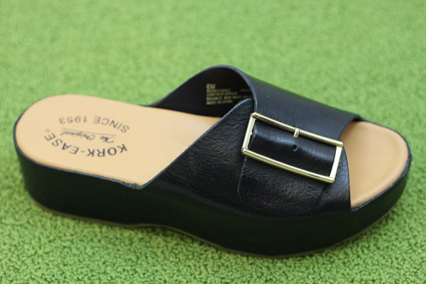 Women's York Sandal - Black Leather Side Angle View
