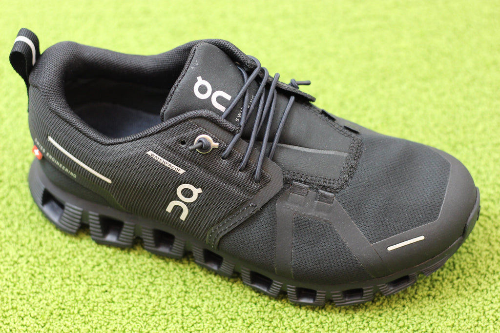 Mens Cloud5 Waterproof Sneaker - All Black Nylon Side Angle View