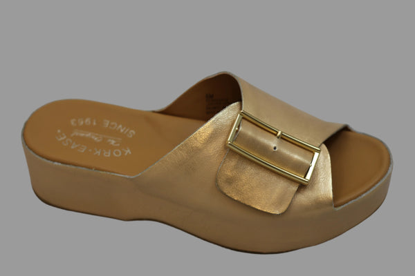 Women's York Sandal - Gold Leather Side Angle View