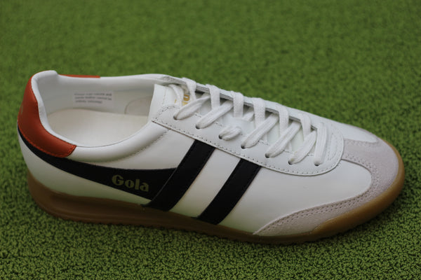 Men's Torpedo Sneaker - White/Black/Orange Leather/Suede Side Angle View