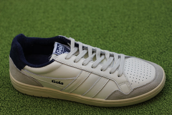 Men's Eagle Sneaker - Off White/Navy Leather/Suede Side Angle View