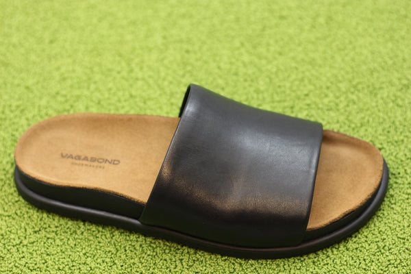 Womens Effie Slide - Black Leather Side Angle View