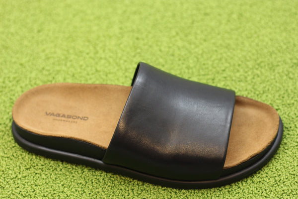 Womens Effie Slide - Black Leather Side Angle View