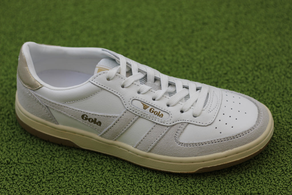 Women's Hawk Sneaker - White/White Leather/Suede Side Angle View