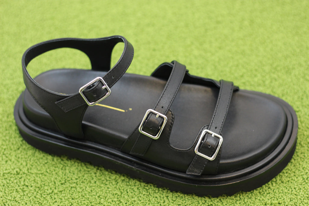 Women's Ricoya Sandal - Black Leather Side Angle View