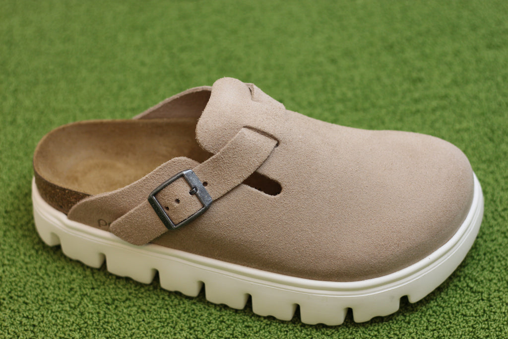 Women's Boston Chunky Clog - Warm Sand Suede Side Angle View