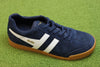 Women's Harrier Sneaker - Navy/Off White Suede/Leather Side Angle View