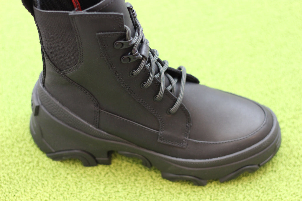 Women's Brex Lace Boot - Black Leather Side Angle View