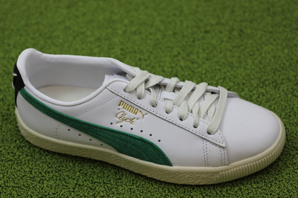 Unisex Clyde Base Sneaker - White/Green Leather/Suede 'Side Angle View