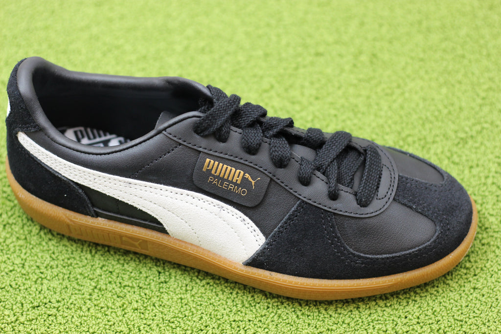 Unisex Palermo Sneaker - Black/White Leather/Suede Side Angle View