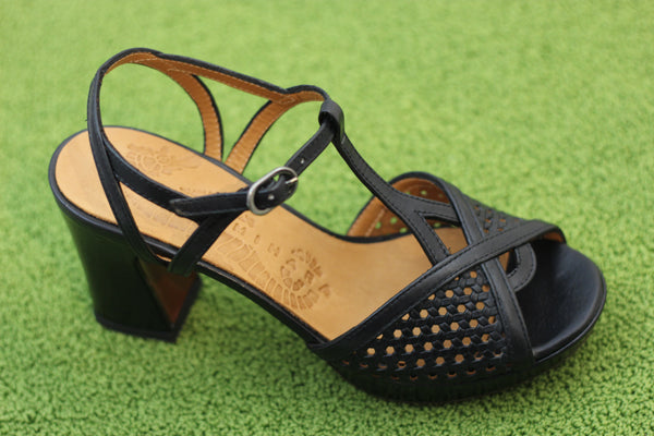 Women's Kegy Sandal - Black Leather Side Angle View