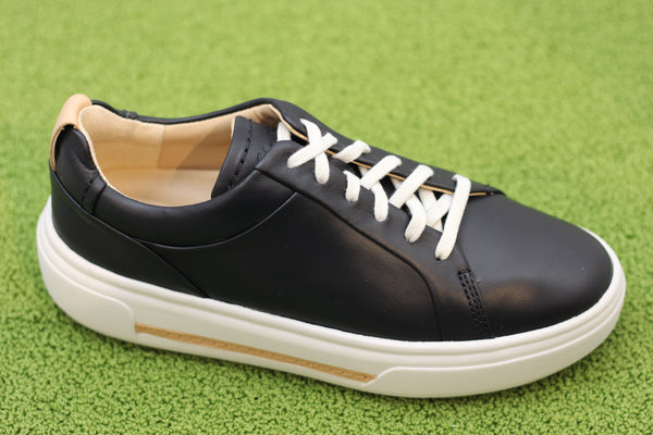 Women's Hollyhock Walk Sneaker- Black Leather Side  Angle View