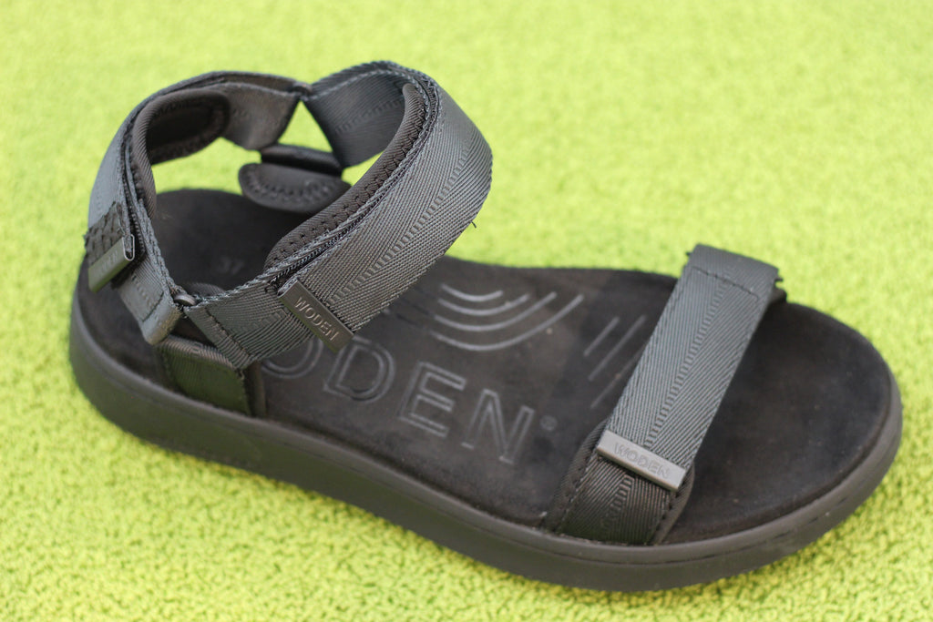 Womens Line Sandal - Black/Black Textile Side Angle View