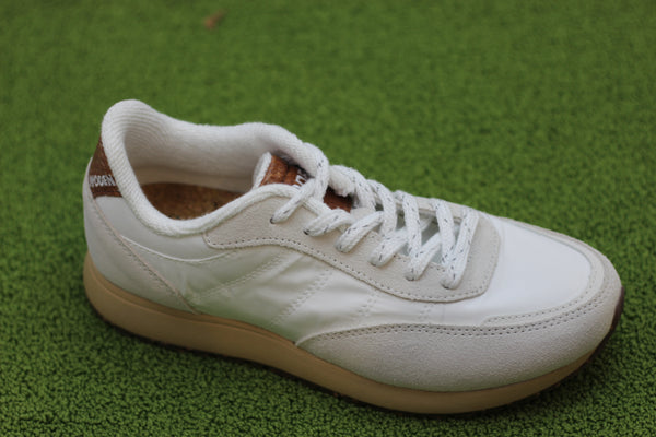 Womens Nellie Sneaker  - White/White Nylon/Suede Side Angle View
