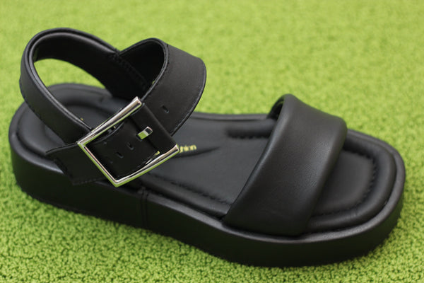 Women's Alda Strap Sandal - Black Leather Side Angle View