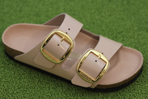 Women's Arizona Big Buckle Sandal - Beige Patent Leather Side Angle View
