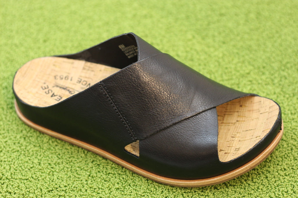 Women's Tutsi Cross Band Sandal - Black Leather Side Angle View