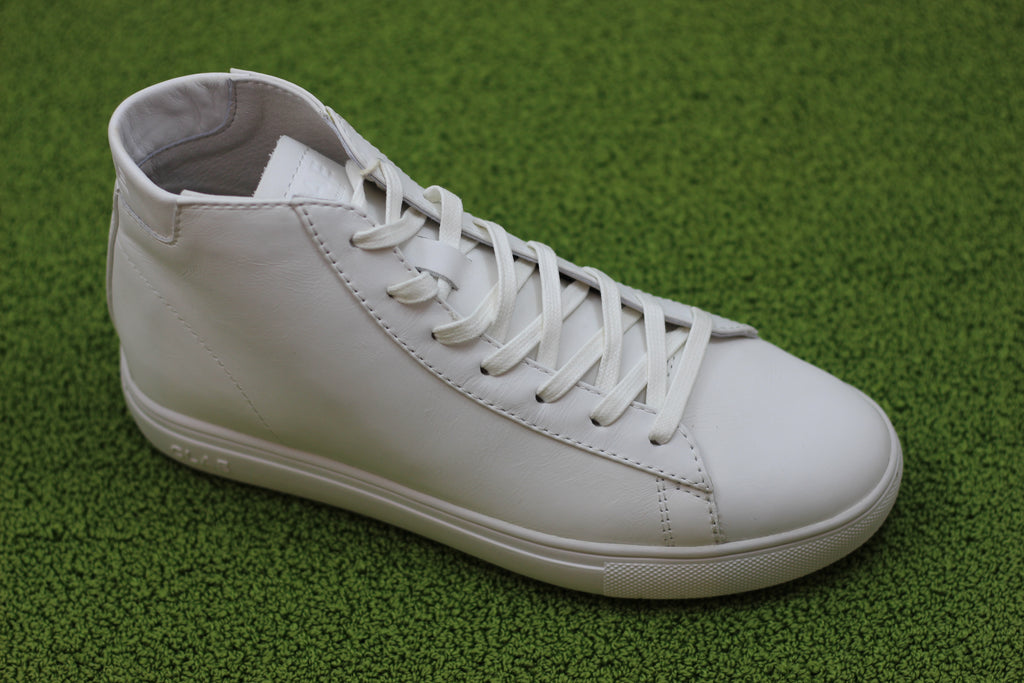 Clae Unisex Bradley Mid Sneaker - Triple White Leather Side Angle View
