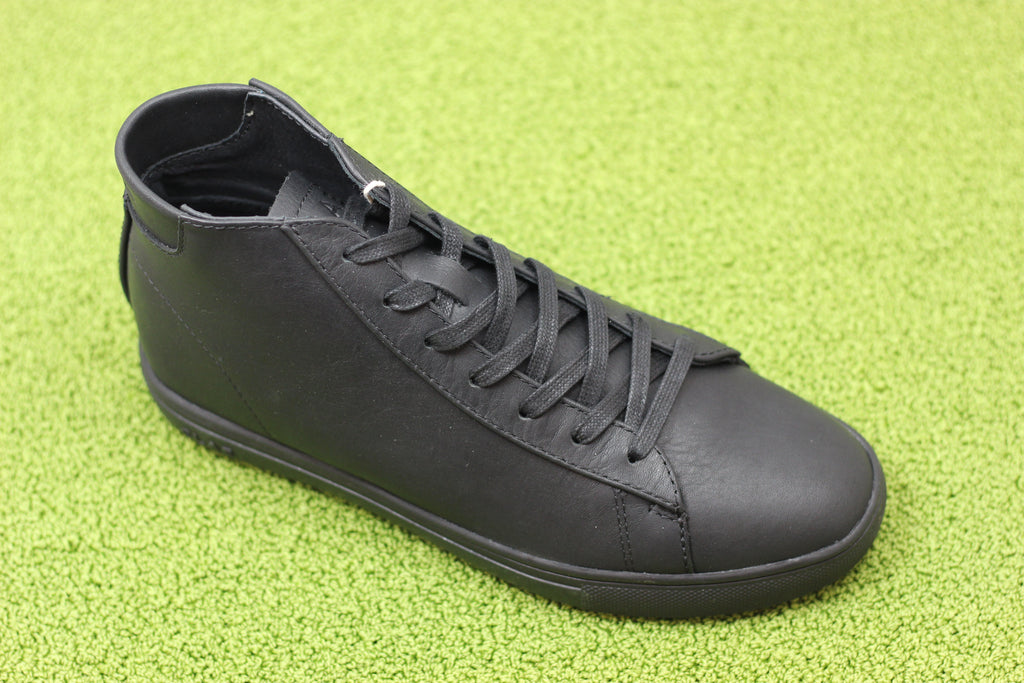 Clae Unisex Bradley Mid Sneaker - Triple Black Leather Side Angle View