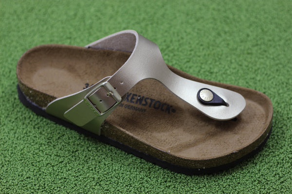 Birkenstock Women's Gizeh Sandal - Gold Birko Flor Side Angle View