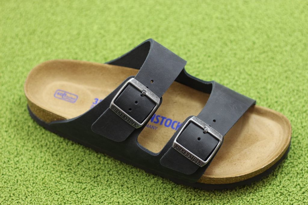 Birkenstock Men's Arizona Sandal - Black Oiled Leather Side Angle View