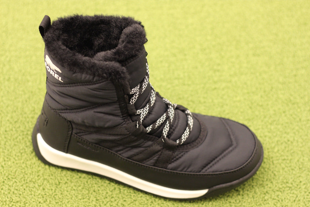 Sorel Women's Whitney Short Lace Boot - Black Nylon Side Angle View