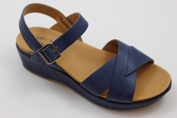 Kork Ease Women's Myrna 2.0 Sandal - Navy Leather Side Angle View