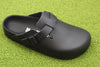 Birkenstock Women's Boston Exquisite Clog - Black Leather Side Angle View