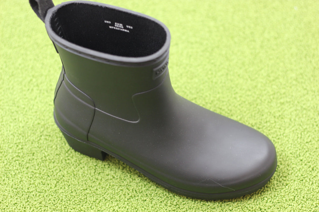 Hunter Women's Original Refined Lo Heel Rainboot - Black Rubber Side Angle View