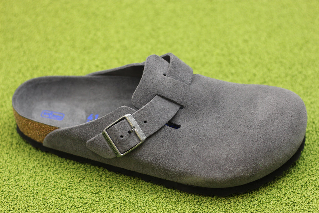 Men's Boston Clog - Charcoal Suede Side Angle View