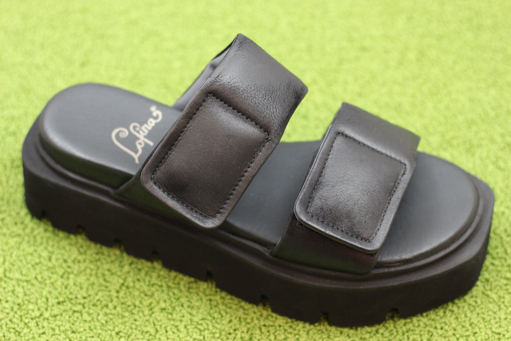 Lofina Women's 3484 Sandal - Black Leather Side Angle View
