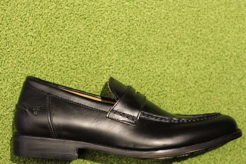 Men's Tyler Flex Penny Loafer - Black Leather Side Angle View