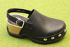 Women's Roam'n Clog- Black Leather Side Angle View
