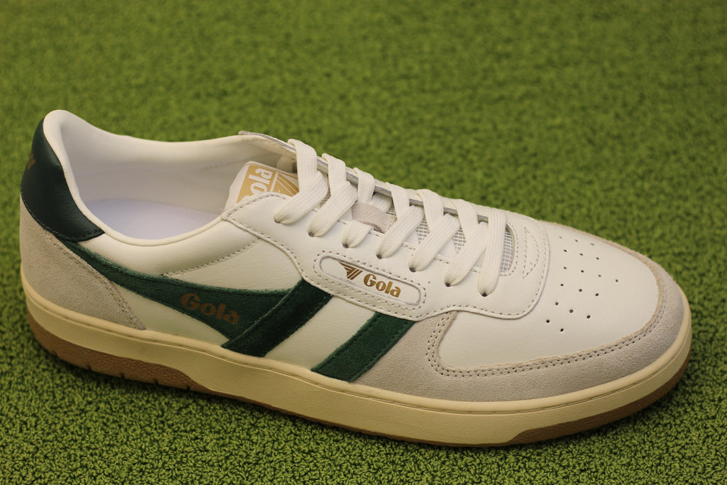 Men's Hawk Sneaker - White/Green Leather/Suede Side Angle View