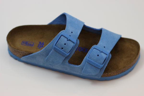 Birkenstock Women's Arizona Sandal - Sky Blue Suede Side Angle View