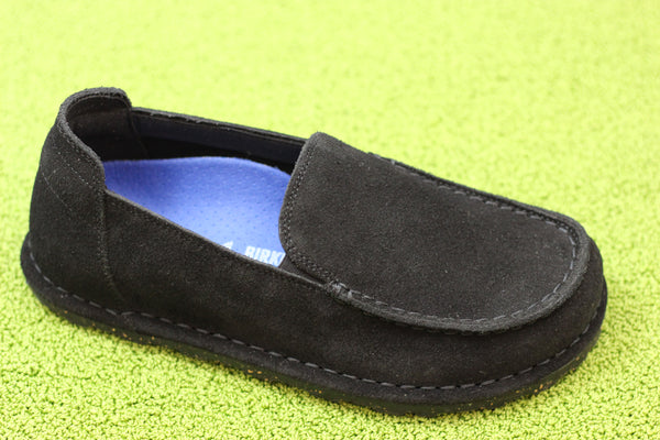 Birkenstock Women's Utti Slip On - Black Suede Side Angle View