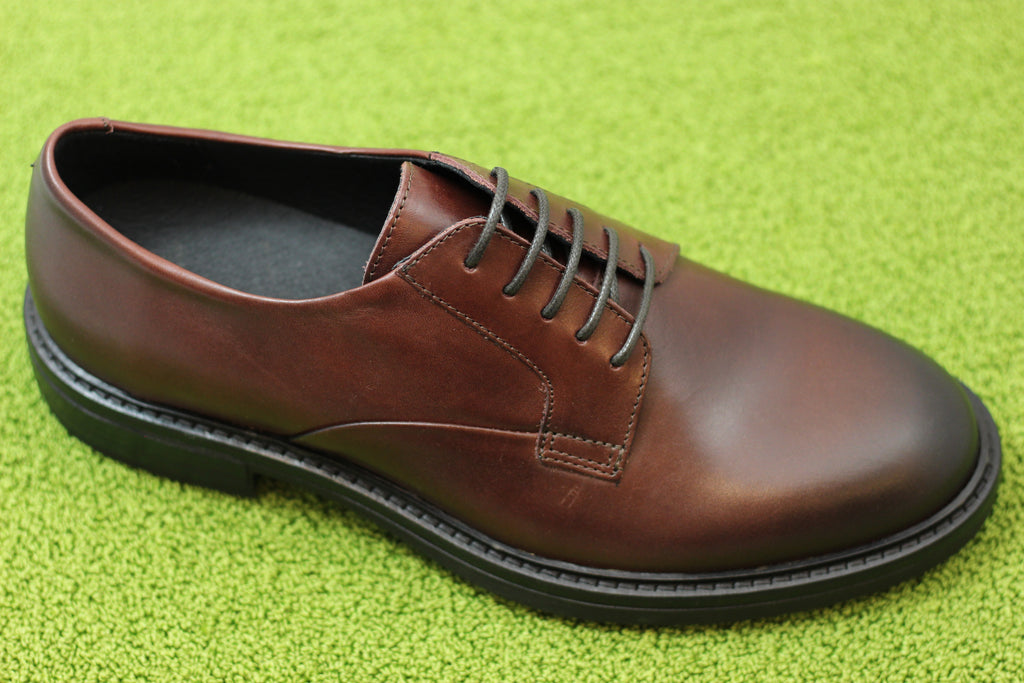 Mens Stanley Derby Oxford - Chestnut Leather Side Angle View