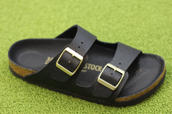 Women's Arizona Sandal - Black Saffiano Birko Flor Side Angle View