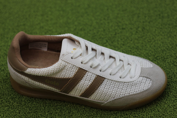 Women's Tornado Zephyr - Off White/Caramel Mesh/Leather Side Angle View