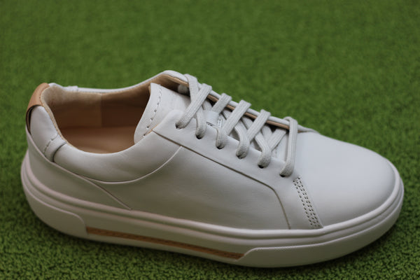 Women's Hollyhock Walk Sneaker- White Leather Side Angle View